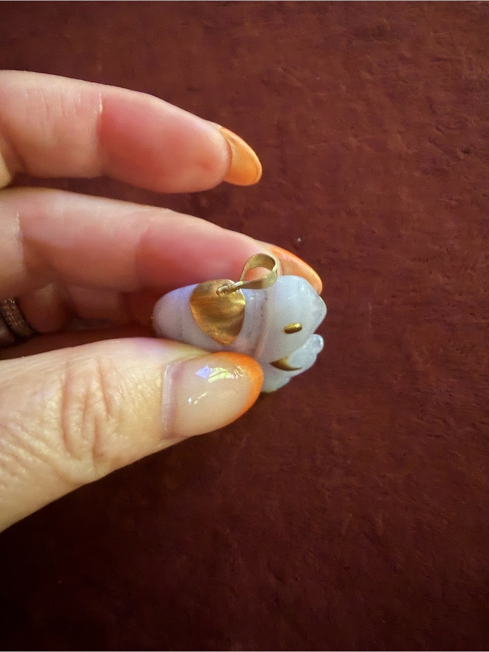 Carved Blue Lace Agate Elephant Pendant with 14k Gold Accents, Vintage - Picture 3 of 3